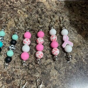 Pink Beaded Ribbon Keychain Charm for Kids